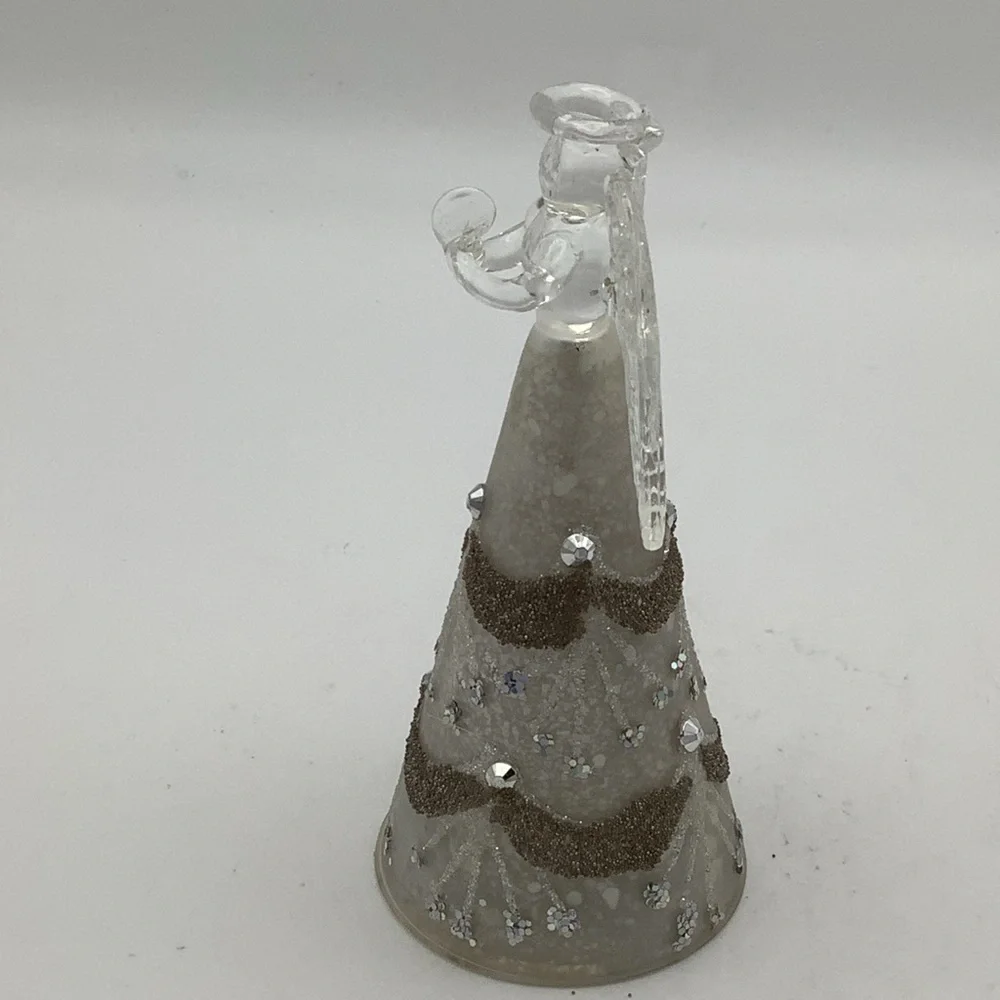 Pier 1 Glass Angel Figurine with Rhinestone and Glitter Accents
